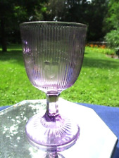 1840's BOSTON SANDWICH EAPG GLASS GOBLET BELL FLOWER SINGLE VINE PURPLE picture