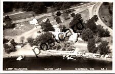 WAUTOMA WI, Camp Waushara, Silver Lake, aerial view,  RPPC postcard jj274 picture