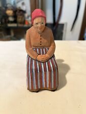 Vintage Swiss Wood Carving Of A Village Woman Sitting In Chair Signed A. T. picture