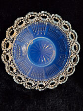 Antique Lacy Glass Flint Opalescent Cup Plate Openwork Ribbon Border c. 1860 picture