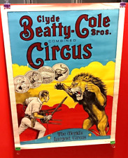 Vintage Clyde Beatty-Cole Bros Circus Lion Tamer Poster Nice Condition picture