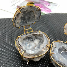 Natural Crystal Quartz Raw Agate Geode Jewelry Box Wedding Ceremony Ring Holder picture