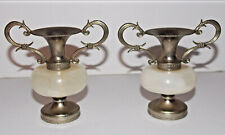 Vintage Metal Marble Candle Stick Holder Lot Pair 4in Home Decor picture