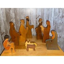 Set of 8 Handmade Homemade Handcrafted Wood Nativity Scene picture