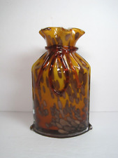 Vintage Art Glass Amber Caramel  Ribbon Tie Bag Vase 7.5