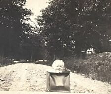 VTG 1920s Small child In Middle Of road In a Box ODD Photo Strange Head Cut Off picture