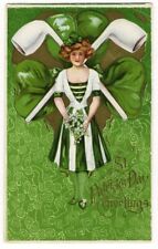 Winsch ST PATRICK'S DAY Postcard 1910 SCHMUCKER Woman Clay Pipes with faults picture