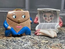 RARE VTG ANTHROPOMORPHIC WALL STREET NEWSPAPER & BRIEFCASE SALT & PEPPER SHAKERS picture