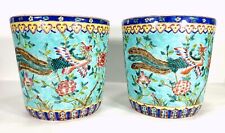 Identical Pair Straits Chinese Export Porcelain Planters DRAGON & PHOENIX picture