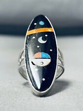 FABULOUS NAVAJO JET STERLING SILVER COSMIC RING picture