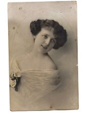c1910s Beautiful French Girl Woman Young Glossy Pretty Strapless Dress Postcard picture