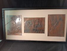 Antique Hammered Copper Picture Early 20th Century Trio Framed picture