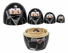 Black Japanese Ninja Wooden Stacking Matryoshka Nesting Dolls 5 Piece Set Toy picture