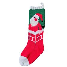 Hand Made Knit Christmas Stocking Santa in Chimney with Angora Beard picture