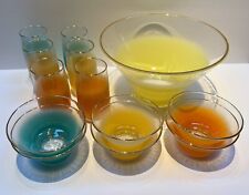 Blendo Frosted Glass Serving Bowl Set w/ Glasses 13 piece MCM picture