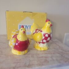 Chicken & Rooster Salt & Pepper Shakers Set Ceramic Yellow Red Large picture