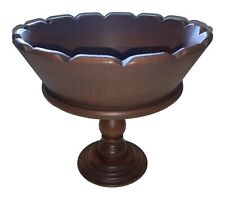 Vintage Wood Pedestal Bowl Scalloped Edge Compote Footed Dish For Fruit Display picture