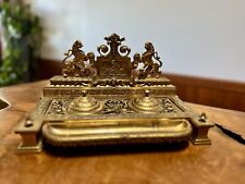 Antique French Heavy Gilt Bronze Double Inkwell Ornate picture