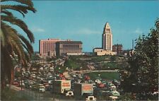 c1950s Los Angeles Hollywood Freeway trucks autos traffic postcard B920 picture