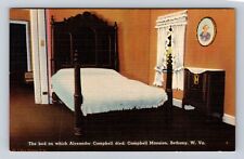 Bethany WV-West Virginia, Bed Where Alexander Campbell Died, Vintage Postcard picture