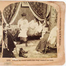 Married Couple Feeding Baby Stereoview c1899 Bedroom Undressed Woman Man F818 picture