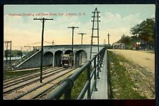 Early Fort Johnson New York Rail Crossing & State Road Historic Vintage Postcard picture