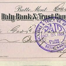 1904 Check Daly Bank & Trust Co. Butte, MT Eugene Carroll to George F. Lyman picture
