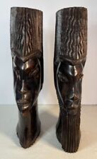 Original Vintage Pair of Tribal Collector Numberd African Hand Carved Wood Heads picture