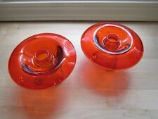 Vintage MCM VIKING Art Glass Persimmon Rolled-Edge Pedestal Candle Holders, Set picture