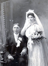 Vintage/Antique Victorian Bride Groom Portrait F. Helsing Photo Chicago Hts, Il. picture