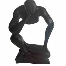 Abstract Wooden Thinker Handmade Carved 13” Tall Black MCM Unique Odd picture