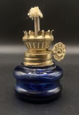Vintage Cobalt Blue Glass Miniature Oil Lamp 2” Tall picture