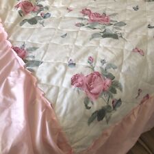 Vintage Style Twin Bedspread Pink Rose Floral Quilted Satin Skirt Lightweight picture