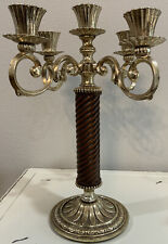 Vintage Hallmark Brass And Wooden Five Candle Candelabra. Circa 1950’s picture