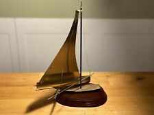 Vintage 10.5” Penco Brass Wooden Wire Sailboat Statue picture