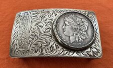Rare Unbranded Sterling Silver 1887 USA Morgan Silver Dollar Coin Belt Buckle picture