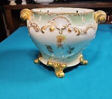 Late 1800s French Footed Gilt Limoges Large Hand Painted Jardiniere Vase Rare  picture