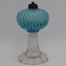 Hobbs Sheldon Swirl OIL LAMP Blue Opalescent Glass Antique Victorian c1880s picture