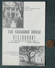 1960s Era Natchez Mississippi The Carriage House Restaurant Menu Stanton Hall -- picture