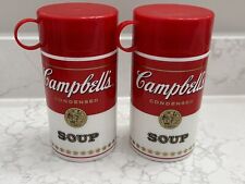 Lot Of 2 Campbell's Soup Vintage 1988 Thermos With Lid Cup Hot/ Cold 11.5 Ounce picture
