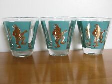 VTG 1960s Helen Conroy Glasses MCM Barware Turquoise Gold Jester Set Of 3 picture