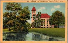 Walla Walla WA-Washington, Memorial Hall, College, Vintage Postcard picture
