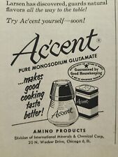 Ac'cent Pure Monosodium Glutamate Chefs Housewives Taste Vintage Print Ad 1952 picture