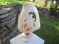 BEAUTIFUL CARVED BIRDS & FLOWERS ON LARGE SEA SHELL WITH BASE - HIGH QUALITY picture