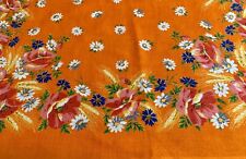 Vintage Cotton Lightweight Table Topper   Bright Orange Floral Summer 28” picture