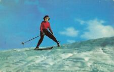 Young Brunette Woman A Lone Skier Winter Sport Unposted Postcard Made in U.S.A. picture