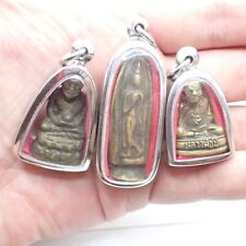 trio Thai metal amulet pendants Thailand Buddha zen beads Asian trade collection picture
