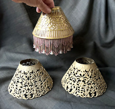 Antique  Reticulated/Pierced Art Nouveau Metal Lamp Shades, Beaded Fringe Insert picture