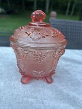 Vintage Jeanette Glass Amberina Carnival Glass Footed Candy Bowl Lid Grapes 5