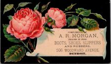 A.R. Morgan Boots Shoes Slippers DETROIT MI Pink Peony Victorian Trade Card picture